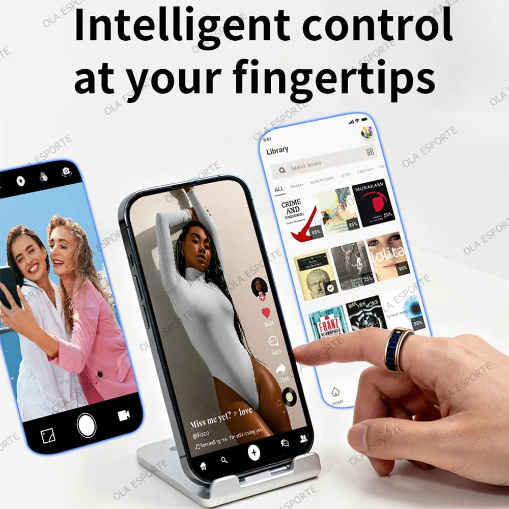 US Local Smart Ring with LED Display Screen Call Reminder Heart Rate Blood Oxygen Monitor IP68 Waterproof Multi Sports Mode Gift
