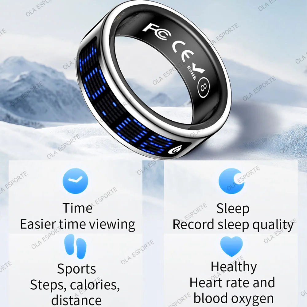 US Local Smart Ring with LED Display Screen Call Reminder Heart Rate Blood Oxygen Monitor IP68 Waterproof Multi Sports Mode Gift