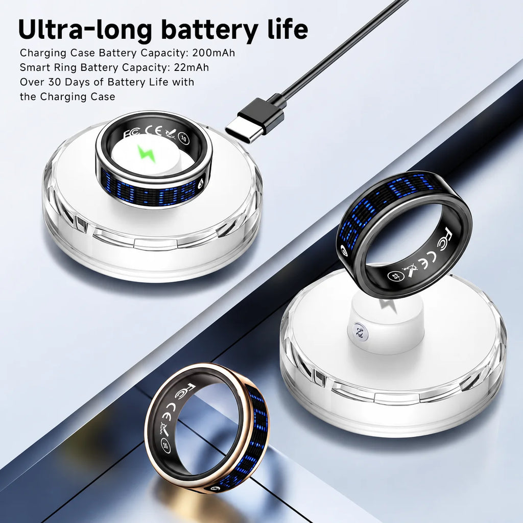 US Local Smart Ring with LED Display Screen Call Reminder Heart Rate Blood Oxygen Monitor IP68 Waterproof Multi Sports Mode Gift