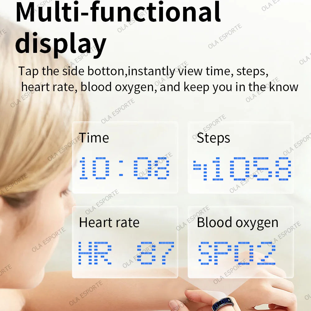 US Local Smart Ring with LED Display Screen Call Reminder Heart Rate Blood Oxygen Monitor IP68 Waterproof Multi Sports Mode Gift