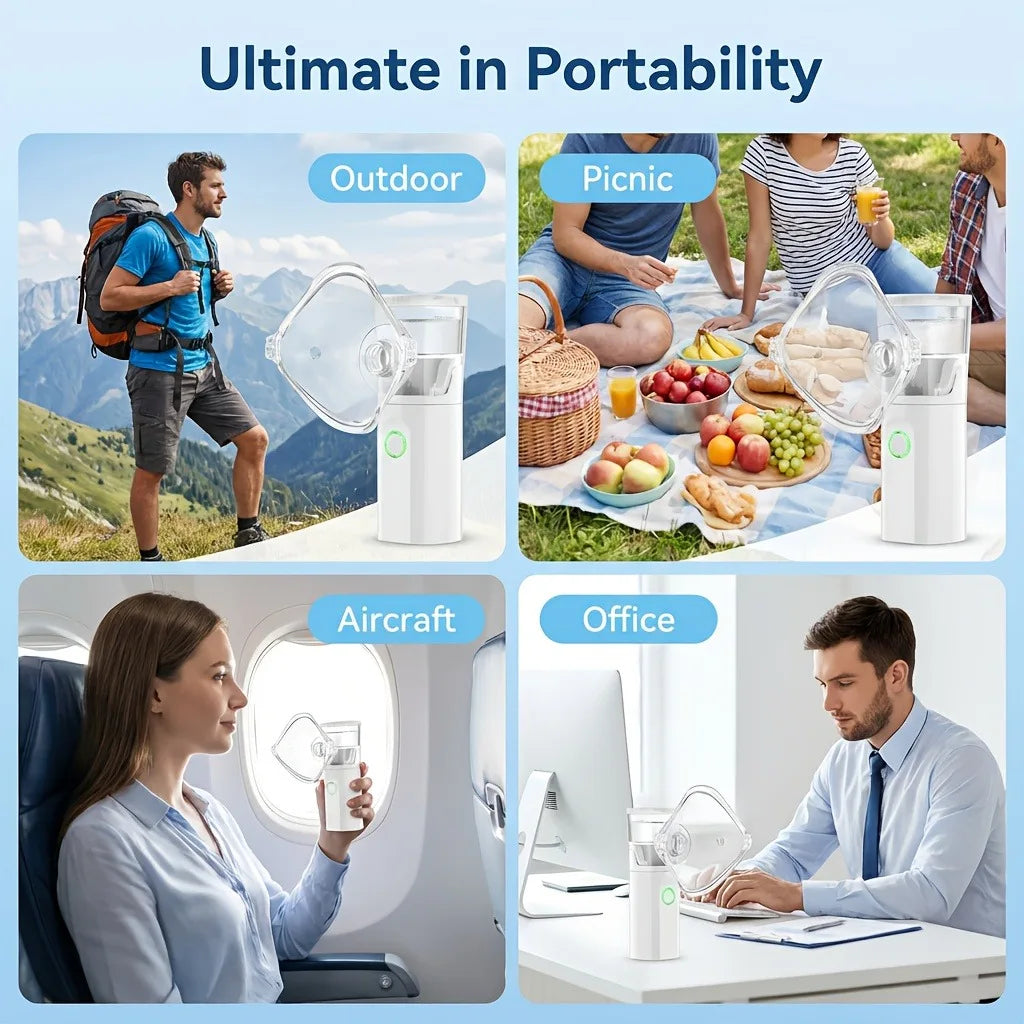 Portable Nebulizer for Humans&Animals Use Low-Noise USB Rechargeable Handheld Cool Mist Steam Inhaler for Breathing Problems