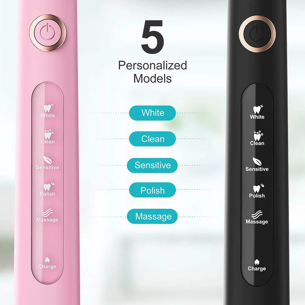 Fairywill Electric Sonic Toothbrush FW-507 USB Charge Rechargeable Adult Waterproof Electronic Tooth Brushes Replacement Heads 8
