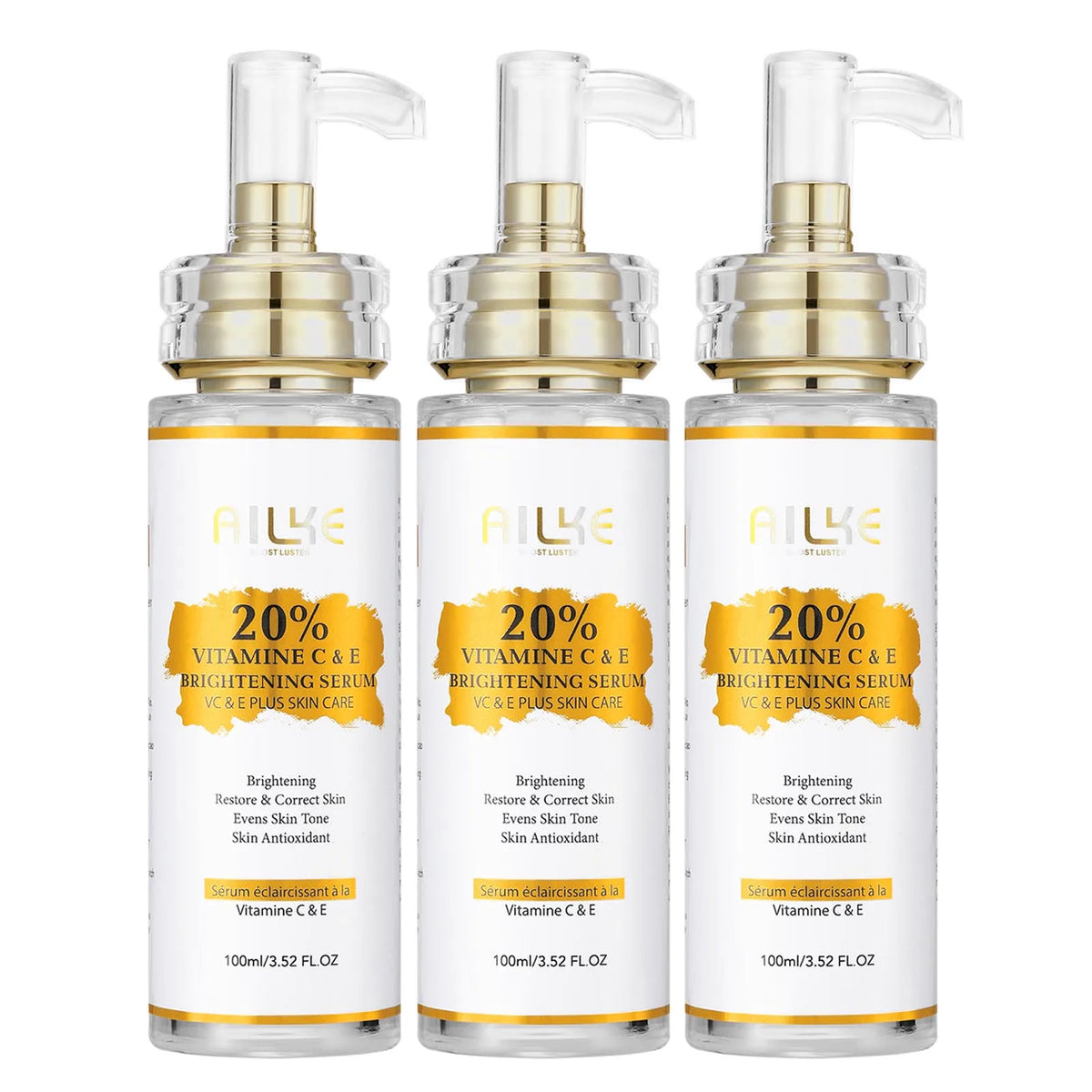 AILKE Vitamin C and E Brightening Concentrated Serum, Whitening, Moisturizing, Clean Skin, Reduce Dark Spots, 100ml/3.52 oz