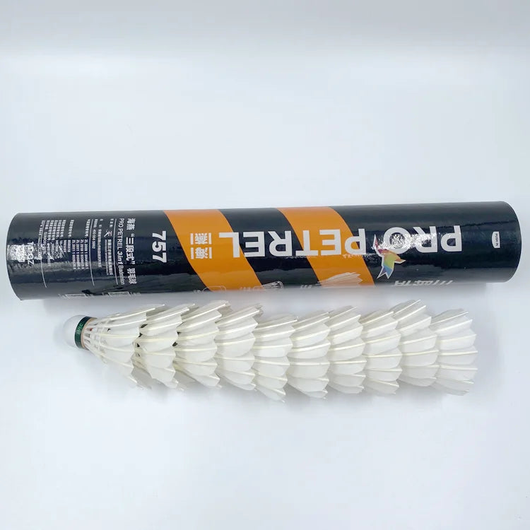 Pro Petrel 757 3in1 Hybrid Badminton Shuttlecocks 12Pcs Goose Feather PU Cork Speed 75-78 Durable Indoor Outdoor Training