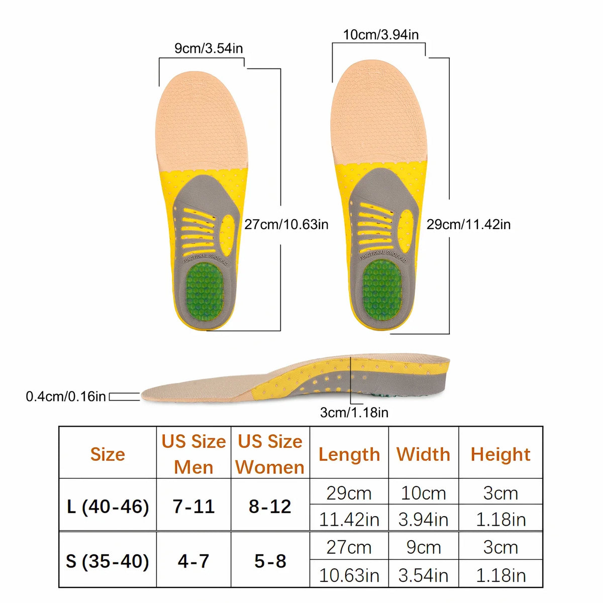 Orthotic Gel Insoles Orthopedic Flat Foot Health Sole Pad for Shoes Insert Arch Support Pad for Plantar Fasciitis Unisex Insole