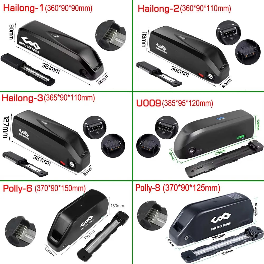 Original 21700 EBike Battery 48V 36V 52V 24Ah 20Ah 19.2Ah 14.4Ah Polly Hailong 18650 Pack for Electric Bicycle 250W-1500W Motor