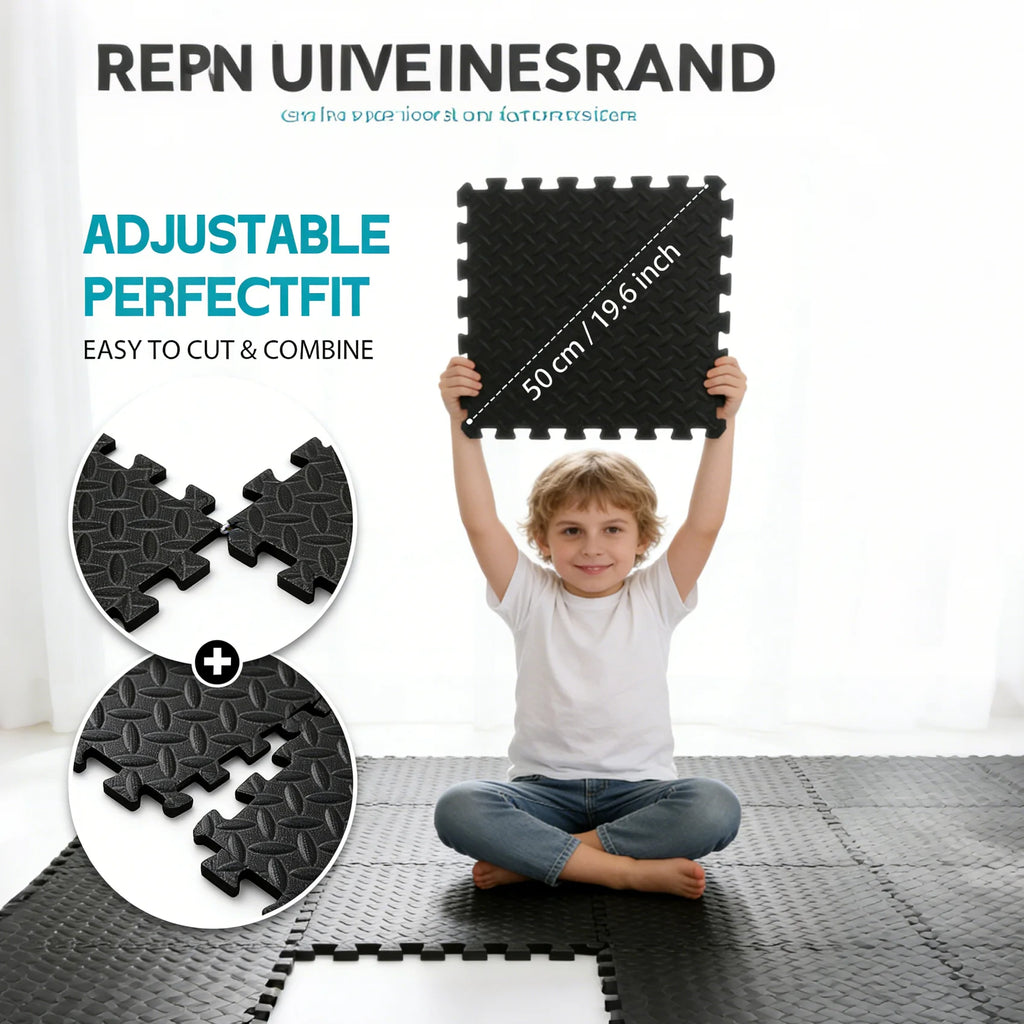 Puzzle Exercise Mat 0.4in, EVA Interlocking Foam Floor Tiles for Home Gym, Mat for Home Workout Equipment, 20in X 20in-In-64sqft.