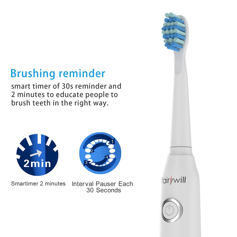 Fairywill Electric Sonic Toothbrush FW-507 USB Charge Rechargeable Adult Waterproof Electronic Tooth Brushes Replacement Heads 8