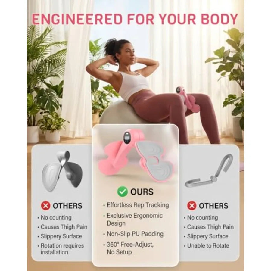 Thigh Trainer for Women with 3 Resistance Bands, Inner Thigh Exerciser with Screen, Pelvic Floor Exercise Device, Kegel Exercis
