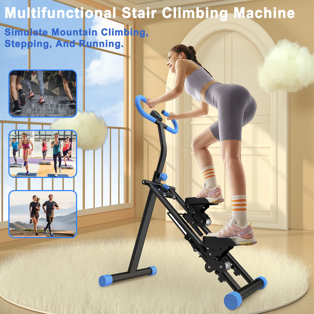 Vertical Climber Machine, Foldable Stair Stepper for Home Gym, Full Body Workout Fitness Equipment with Adjustable Handlebars, 265LBS Capacity, Blue