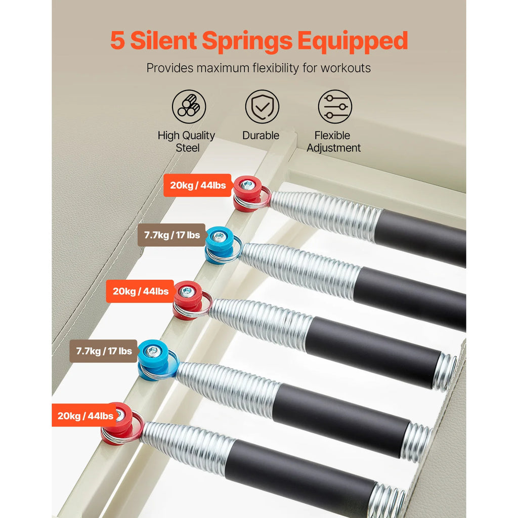 SucceBuy Foldable Pilates Reformer Pilates Workout Machine for Home Gym Studio Use Pilates Bed with Dual Resistance-Spring&Cord