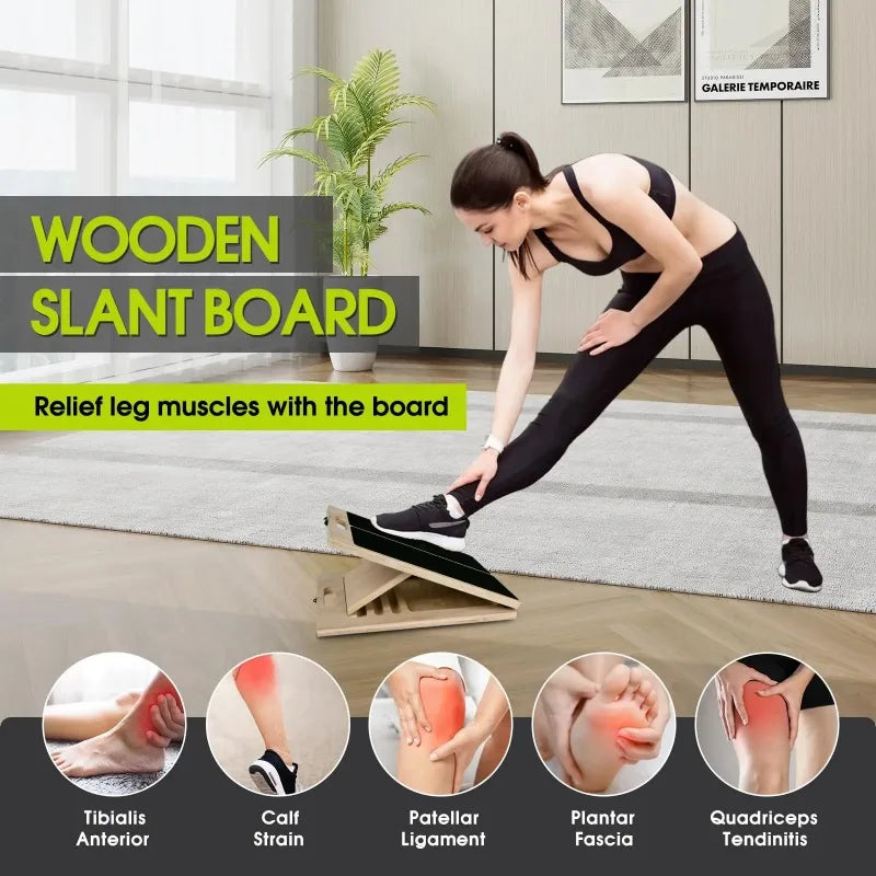 Adjustable Wooden Calf‑Stretching Slant Board, Portable Non‑Slip Incline Ankle Stretch Platform, Foldable Leg‑Stretcher Equipment for Squat Training, Achilles Tendon Physical Therapy, Home Gym Workout