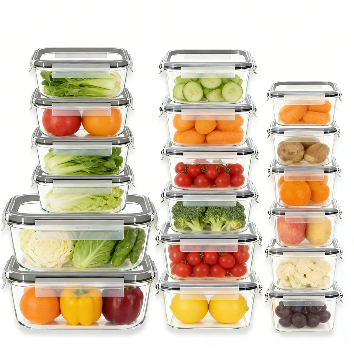 18‑Pack Glass Food Storage Containers with Airtight Lids, Leak‑Proof Clear Glass Meal‑Prep Boxes, Stackable Microwave Freezer Dishwasher‑Safe Lunch Container Set for Kitchen Food Storage
