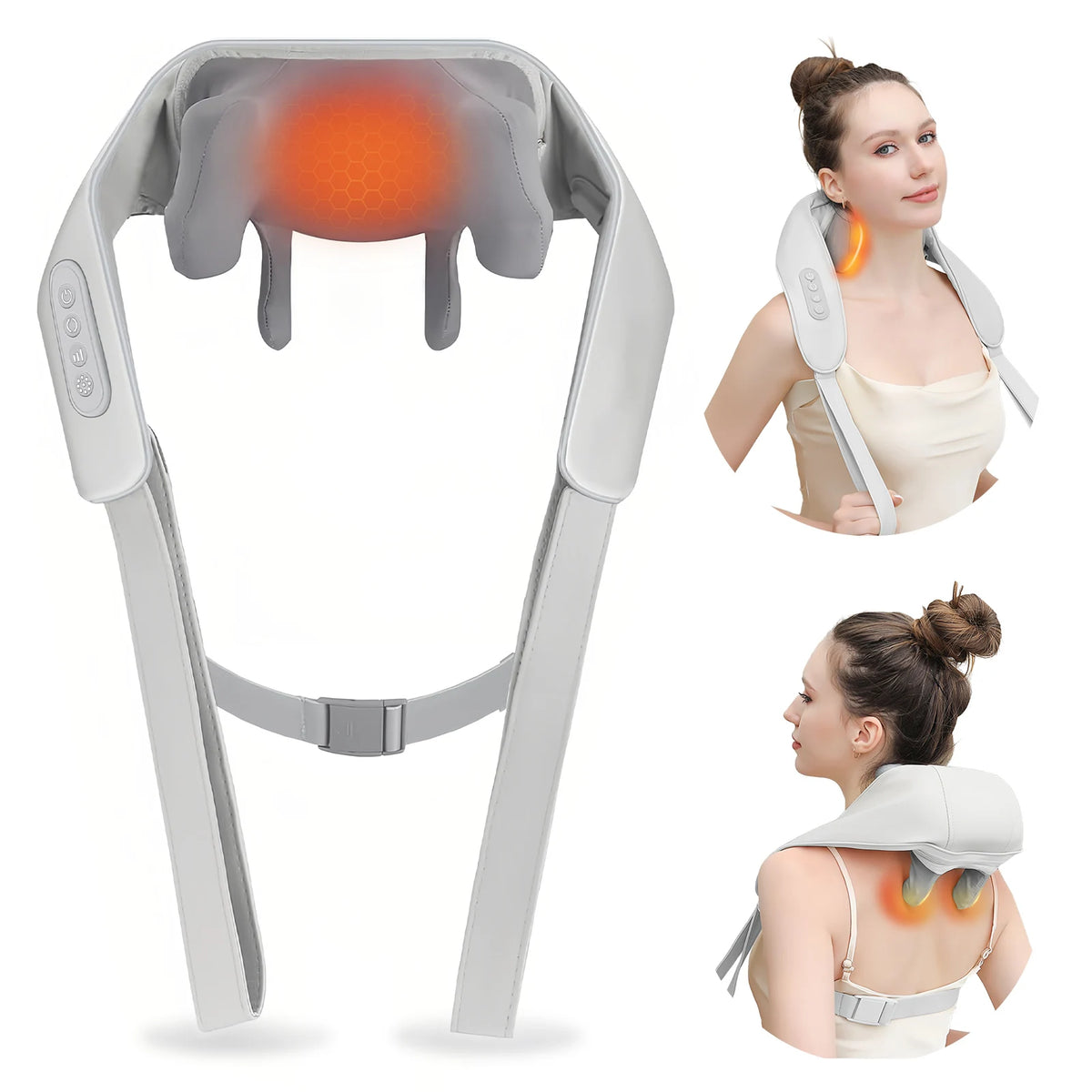 Cordless Electric Neck Massager 6D Kneading Shiatsu Back Massager Soothing Heat Pain Relief Deep Tissue for Shoulder Leg Body