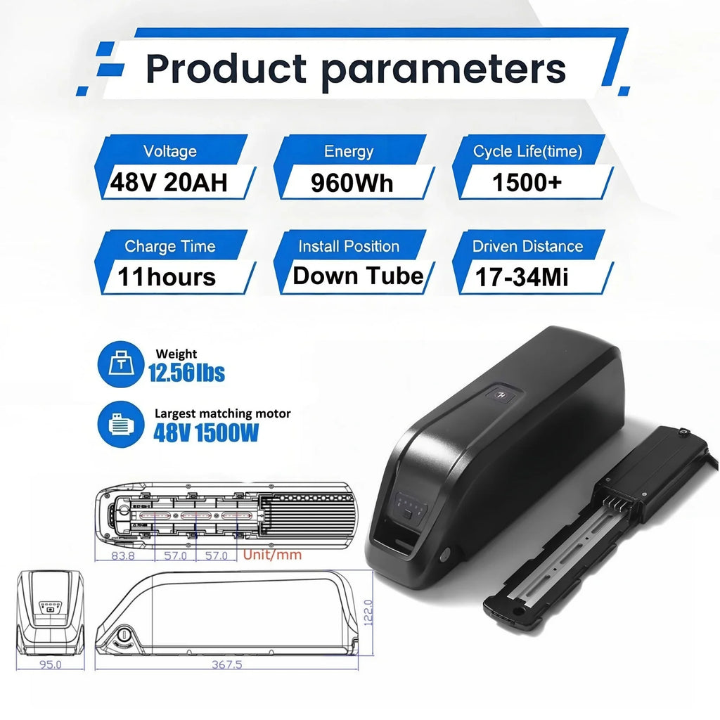 [US Direct ] 48V 20AH E-Bike Battery Genuine Aleaivy 48V 10Ah/15Ah/20Ah 200W -1500W Electric Bicycle Bike Ebike 18650/21700 Lithium Battery Pack 30A BMS for Bafang BBS02 BBS03 BBSHD Motor With 54.6V 2A Charger, XT60 Connector