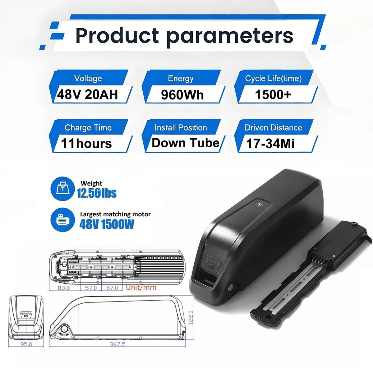 [US Direct ] 48V 20AH E-Bike Battery Genuine Aleaivy 48V 10Ah/15Ah/20Ah 200W -1500W Electric Bicycle Bike Ebike 18650/21700 Lithium Battery Pack 30A BMS for Bafang BBS02 BBS03 BBSHD Motor With 54.6V 2A Charger, XT60 Connector