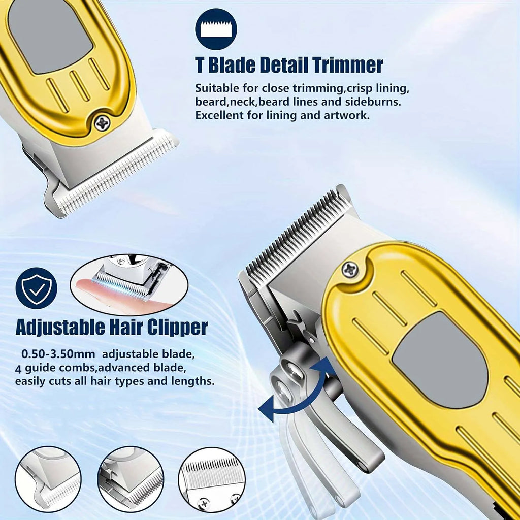 Professional 3-in-1 Hair Clipper Set for Men – Cordless Electric Shaver, T-Blade Trimmer & Hair Clipper with LCD Display, USB Charging, Beard & Hair Grooming Kit for Barber & Home Use , Gifts