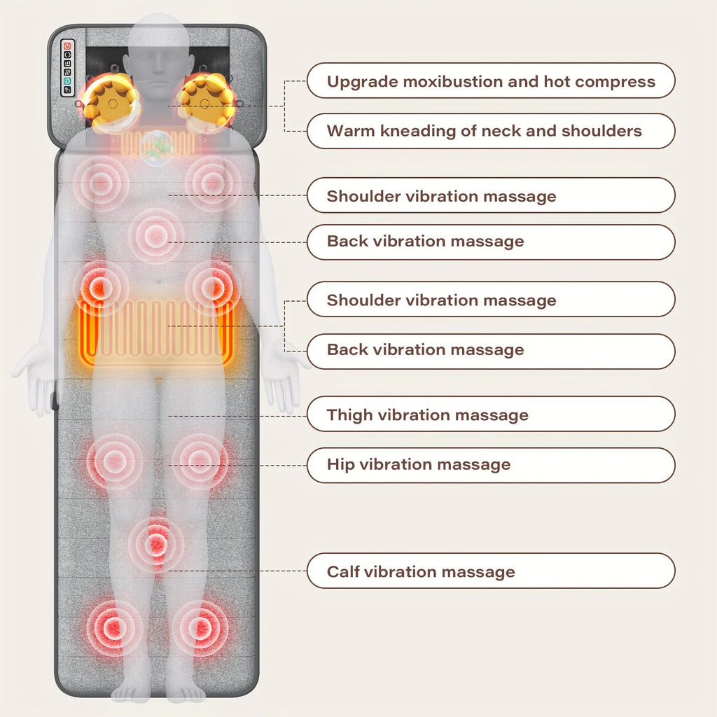 Ekmoey Full Body Massager Mat with Heat & Movable Shiatsu Neck Back Massager Pillow, Lumbar Traction & Relax,9 Vibration Motors & Back Heating Pad,Full Body Massager for Neck Back Waist Hip Leg, Massage Gift For Mom/Dad/Women