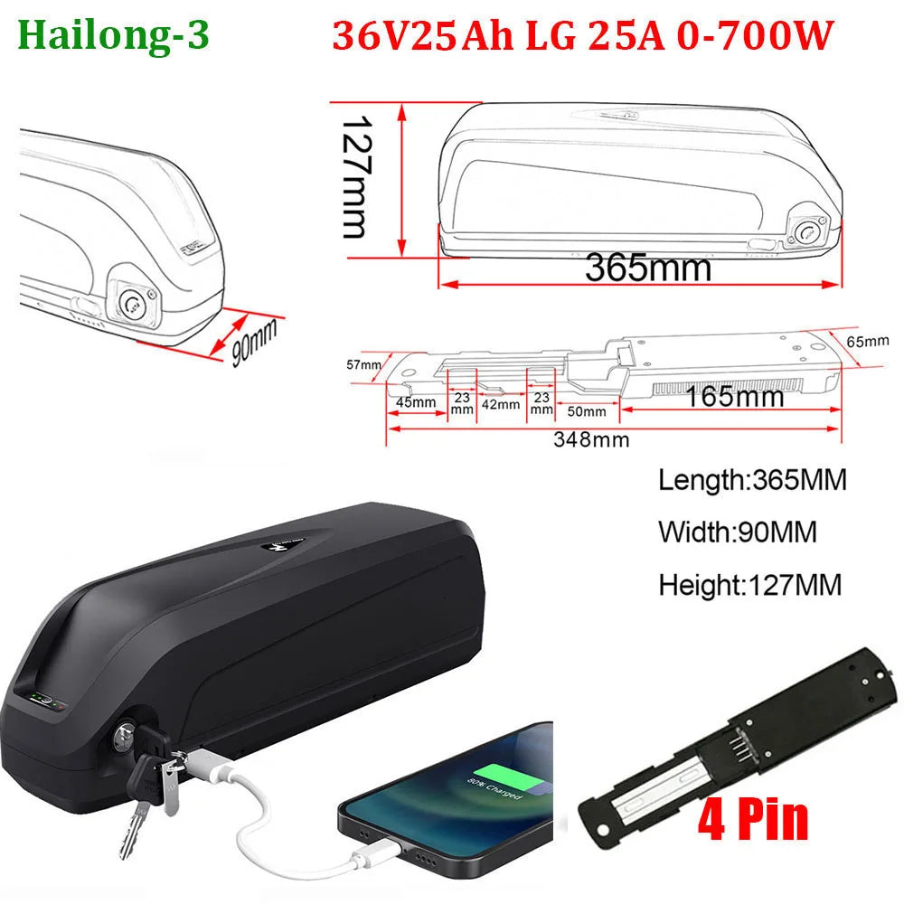 Original 21700 EBike Battery 48V 36V 52V 24Ah 20Ah 19.2Ah 14.4Ah Polly Hailong 18650 Pack for Electric Bicycle 250W-1500W Motor