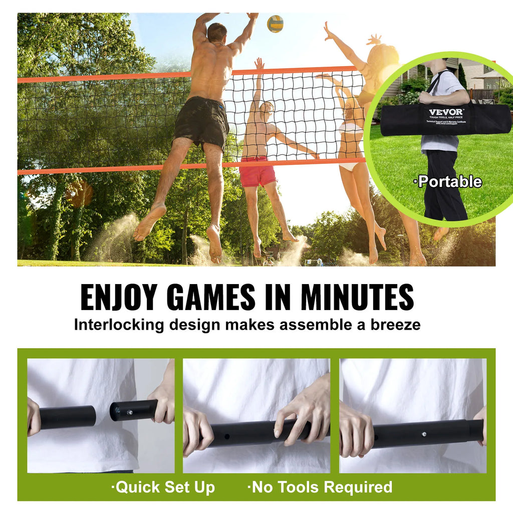 SucceBuy 1.25-1.75inch Outdoor Volleyball Net System Adjustable Height Aluminum Poles Volleyball Set with Pump Carrying Bag