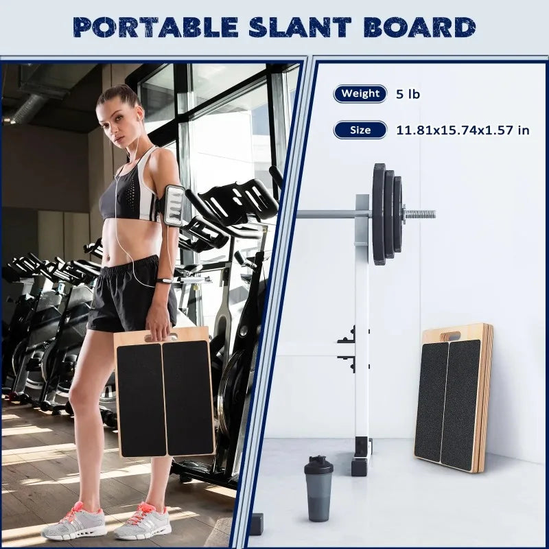 Adjustable Wooden Calf‑Stretching Slant Board, Portable Non‑Slip Incline Ankle Stretch Platform, Foldable Leg‑Stretcher Equipment for Squat Training, Achilles Tendon Physical Therapy, Home Gym Workout