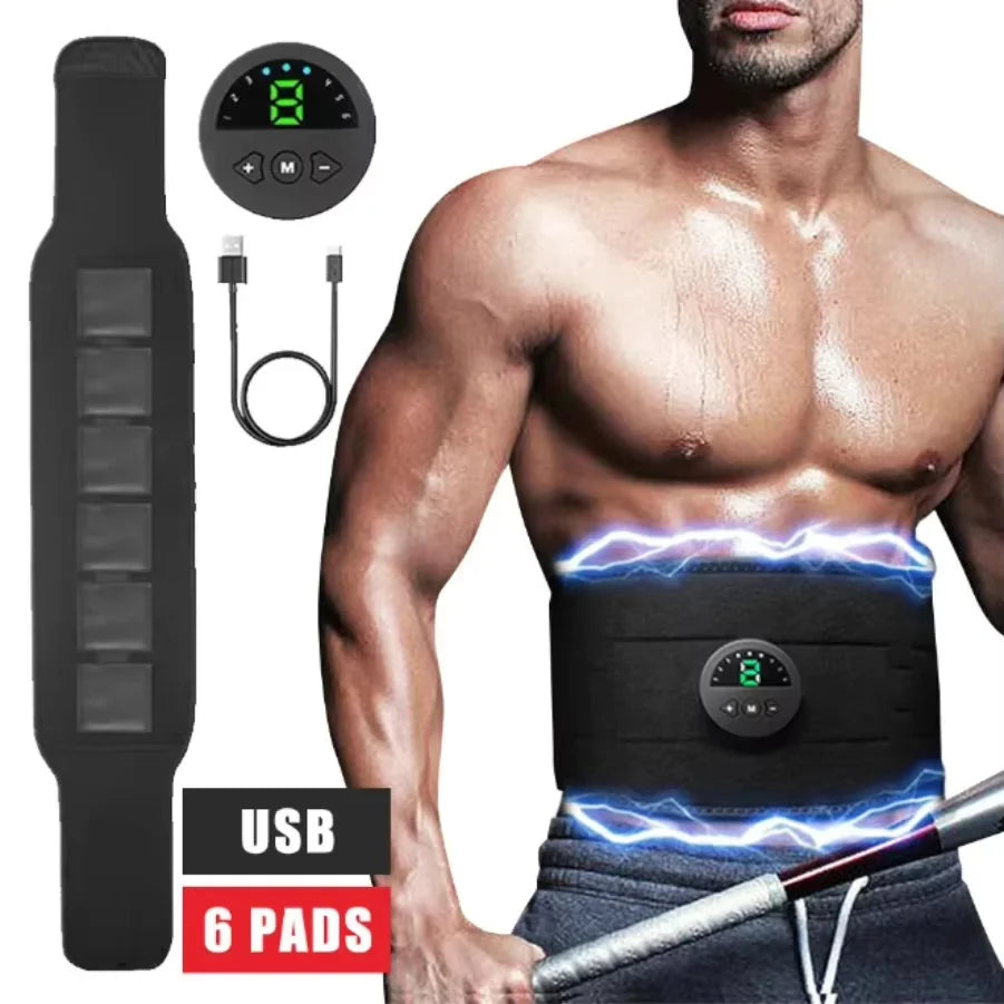 EMS Abdominal Muscle Trainer 6 Modes Abdominal USB Rechargeable ABS Training Belt Exercise Fitness Equipment Muscle Massager