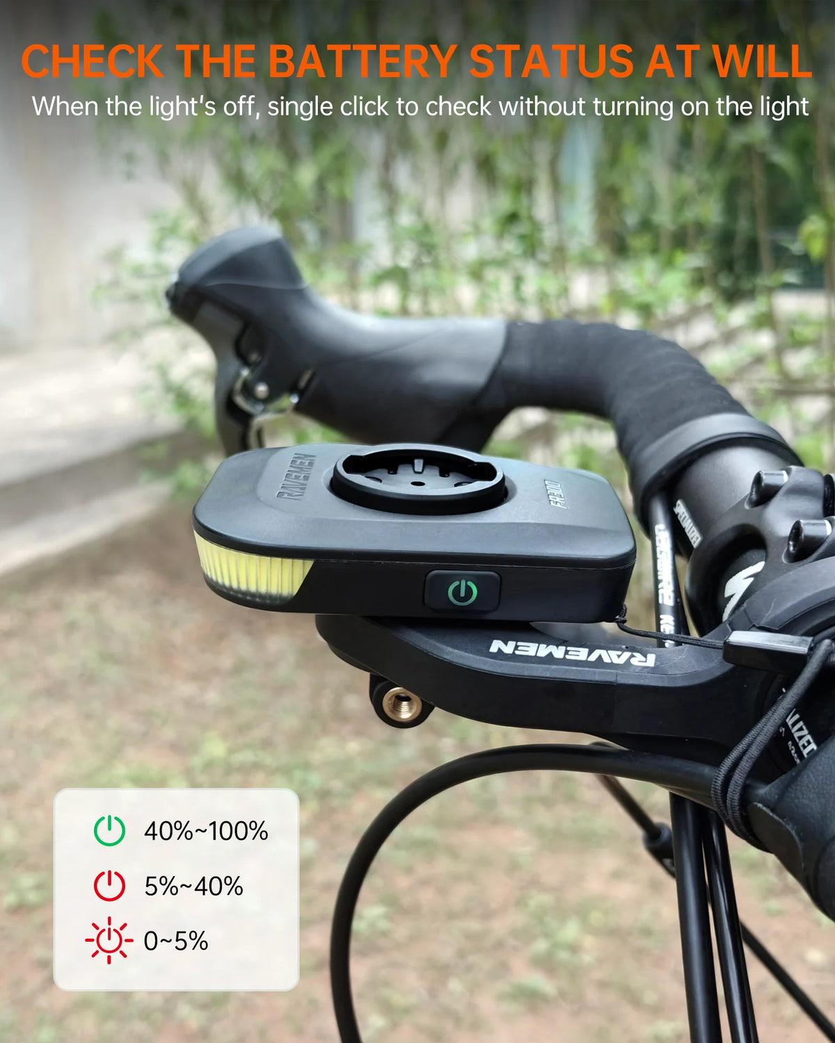 RAVEMEN FR300 Bike Front Light For Garmin Wahoo XOSS IGPSPORT Magene GPS Computers USB-C Rechargeable Bicycle COB LED Headlight Daytime Warning Safety Auto on/off Waterproof IPX6 6 Modes Side Visibility