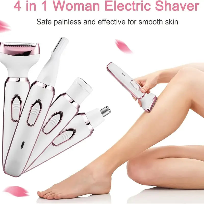 4-in-1 Painless Razor for Women] 4-in-1 Rechargeable Electric Razor for Women - Face, Nose, Legs, Underarm, Bikini Trimmer - Wet