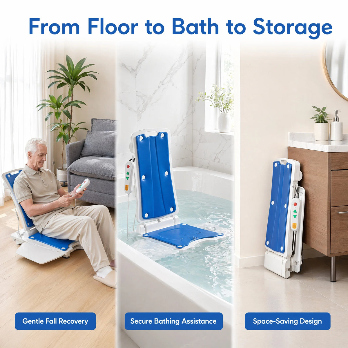 Electric Chair Lift for Elderly, Bath Lift for Tub, 308 lbs | Lift assist, IP68 waterproof, foldable and rechargeable, remote control, adjustable height, for fall recovery and home care