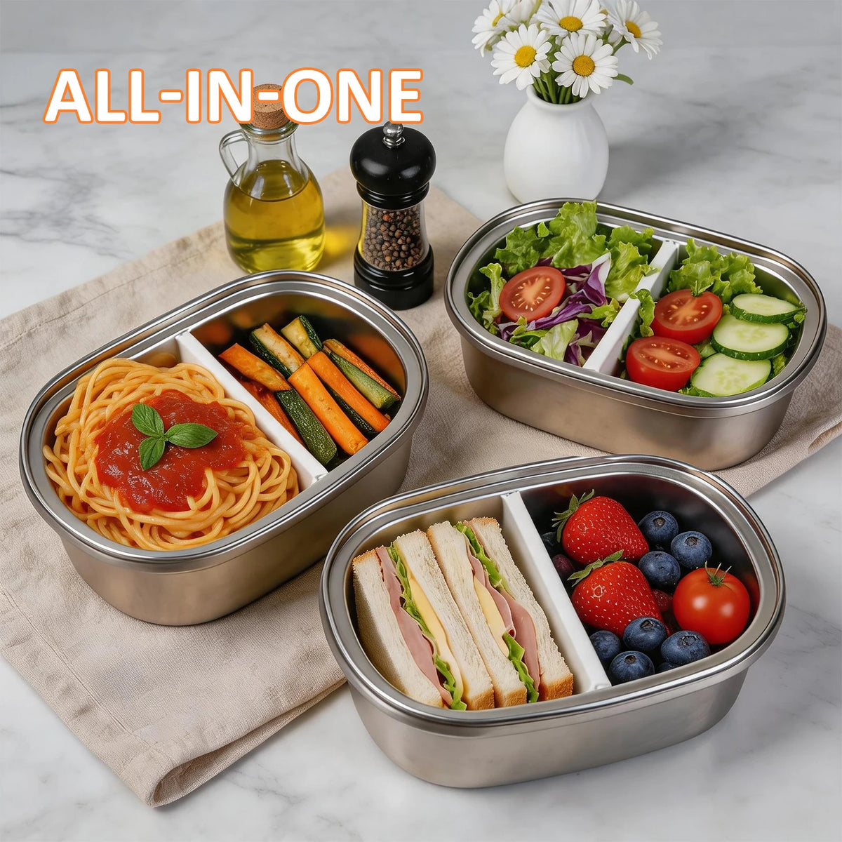 KOOMADE Vacuum Insulated Lunch Box with Thermal Bag 304 Stainless Steel Leakproof Divided Bento Box Keep Warm 4H Cold 8H Portable Food Container for Office Picnic