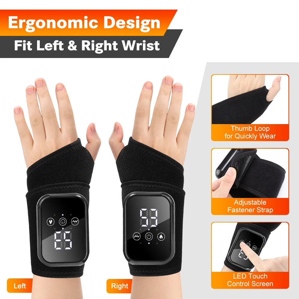 Electric Hand Wrist Massager With Heat And Vibration Cordless Heated Wrist Pad Support Brace Wristband For Tendonitis Carpal Tunnel Relief