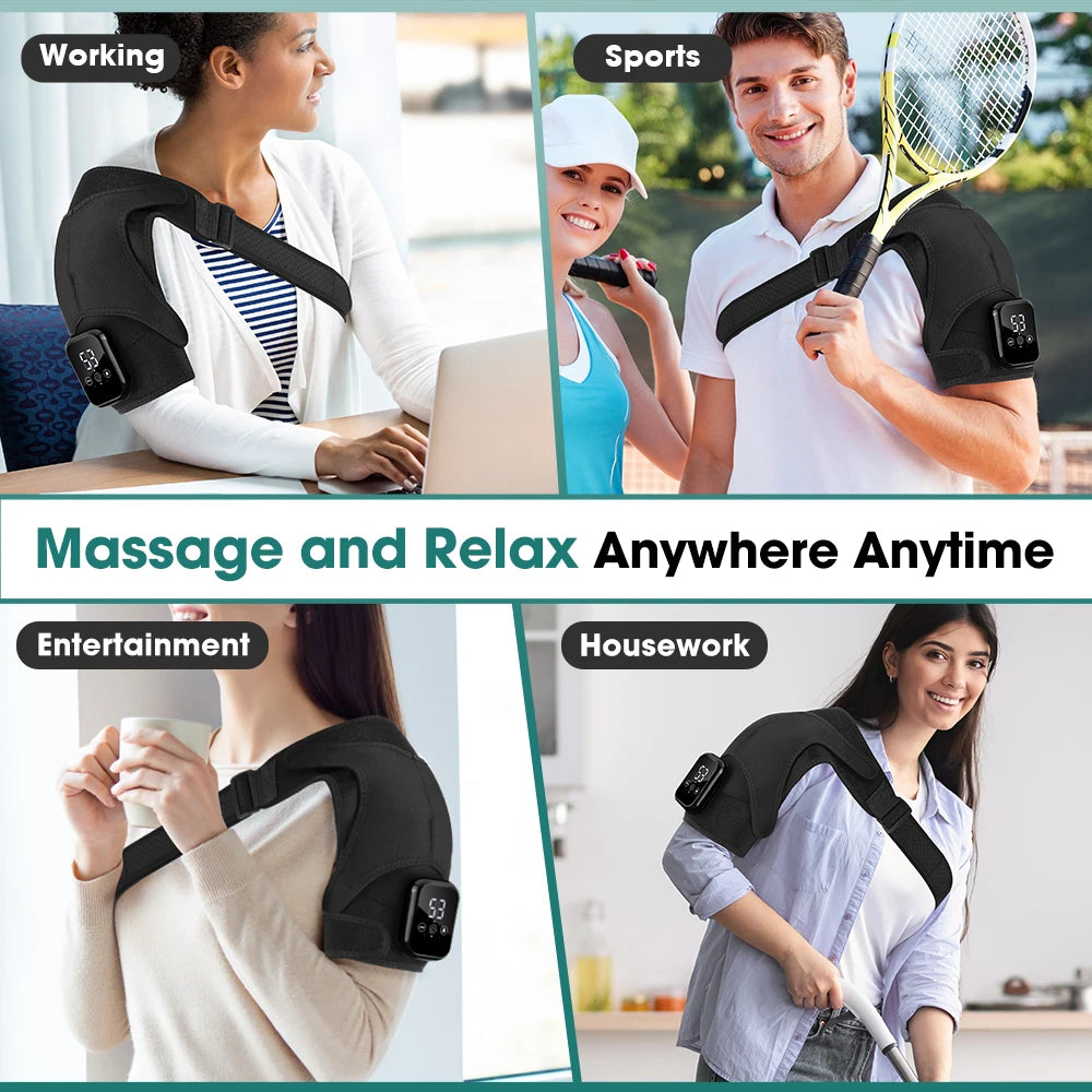 Electric Heating Vibration Shoulder Massager Wrap 3 Massage Mode 3 Adjustabal Temperature Shoulder Support Belt Strap