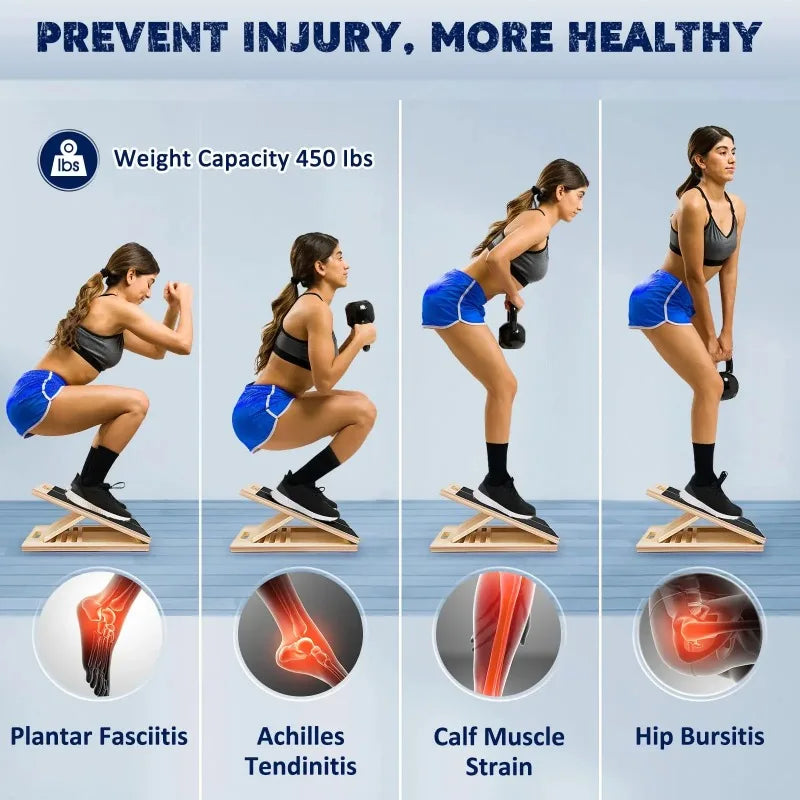 Adjustable Wooden Calf‑Stretching Slant Board, Portable Non‑Slip Incline Ankle Stretch Platform, Foldable Leg‑Stretcher Equipment for Squat Training, Achilles Tendon Physical Therapy, Home Gym Workout