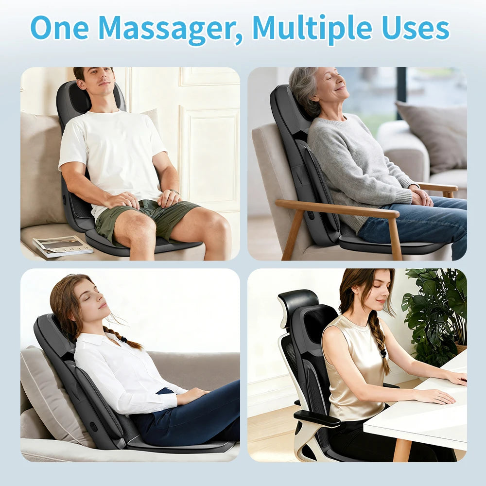 Shiatsu Neck Back Massager with Heat, Adjustable Massage Chair Pad Back Support Massage Seat Cushion for Full Body Massager Gifts for Dad Mom, Adjustable Intensity and Height for Office Chair and Home Use