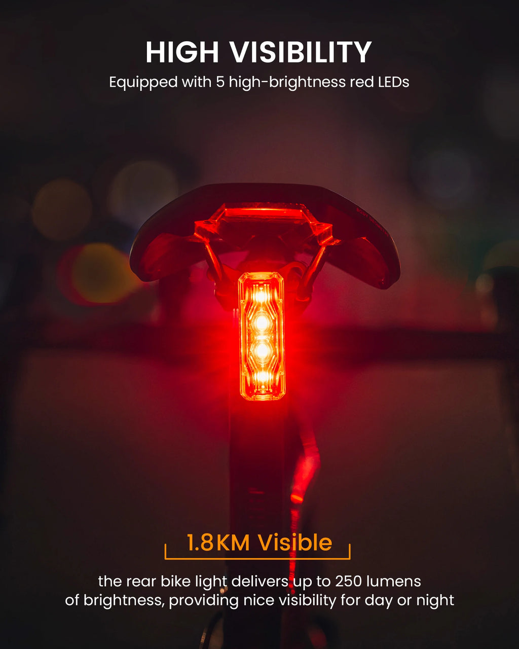 RAVEMEN TR250 Bike Rear Light Rechargeable Bicycle Taillight Lamp With ABM07 Mount Brake Sensor Auto on-off 250 LED lumens IPX6