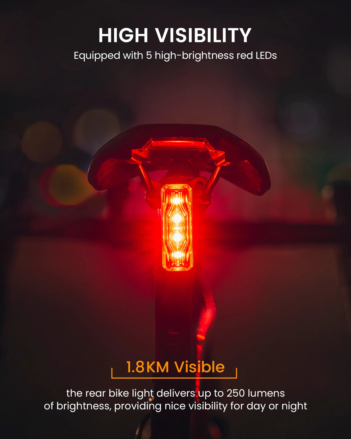 RAVEMEN TR250 Bike Rear Light Rechargeable Bicycle Taillight Lamp With ABM07 Mount Brake Sensor Auto on-off 250 LED lumens IPX6
