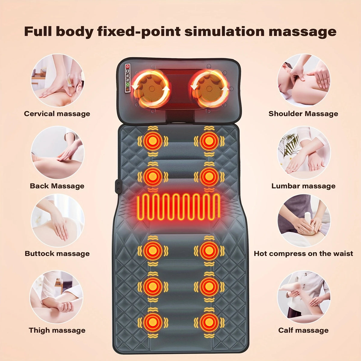 Ekmoey Full Body Massager Mat with Shiatsu Neck Massager, Massager Mat, 3D Lumbar Traction & Relax, Back Heating, 10 Vibration Motors, Full Body Massager for Neck Back Waist Hip Leg, With Storage Bag, Massage Gift For Mom/Dad