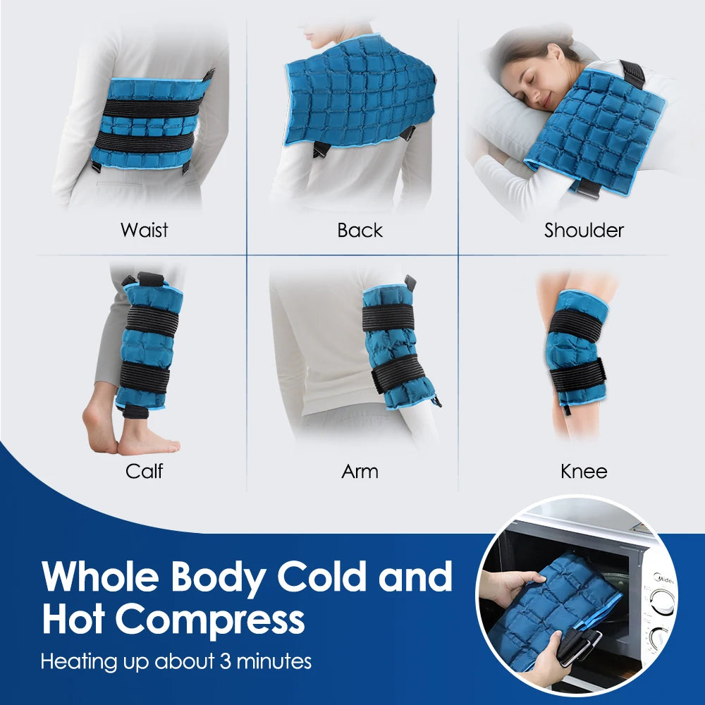 Reusable Hot Cold Wrap for Back Shoulder Knee Leg - Self-Absorbing Ice Pack Microwave Heating Pad with 2 Straps
