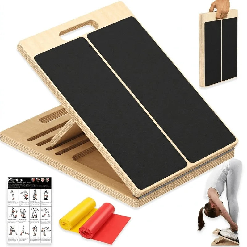 Adjustable Wooden Calf‑Stretching Slant Board, Portable Non‑Slip Incline Ankle Stretch Platform, Foldable Leg‑Stretcher Equipment for Squat Training, Achilles Tendon Physical Therapy, Home Gym Workout