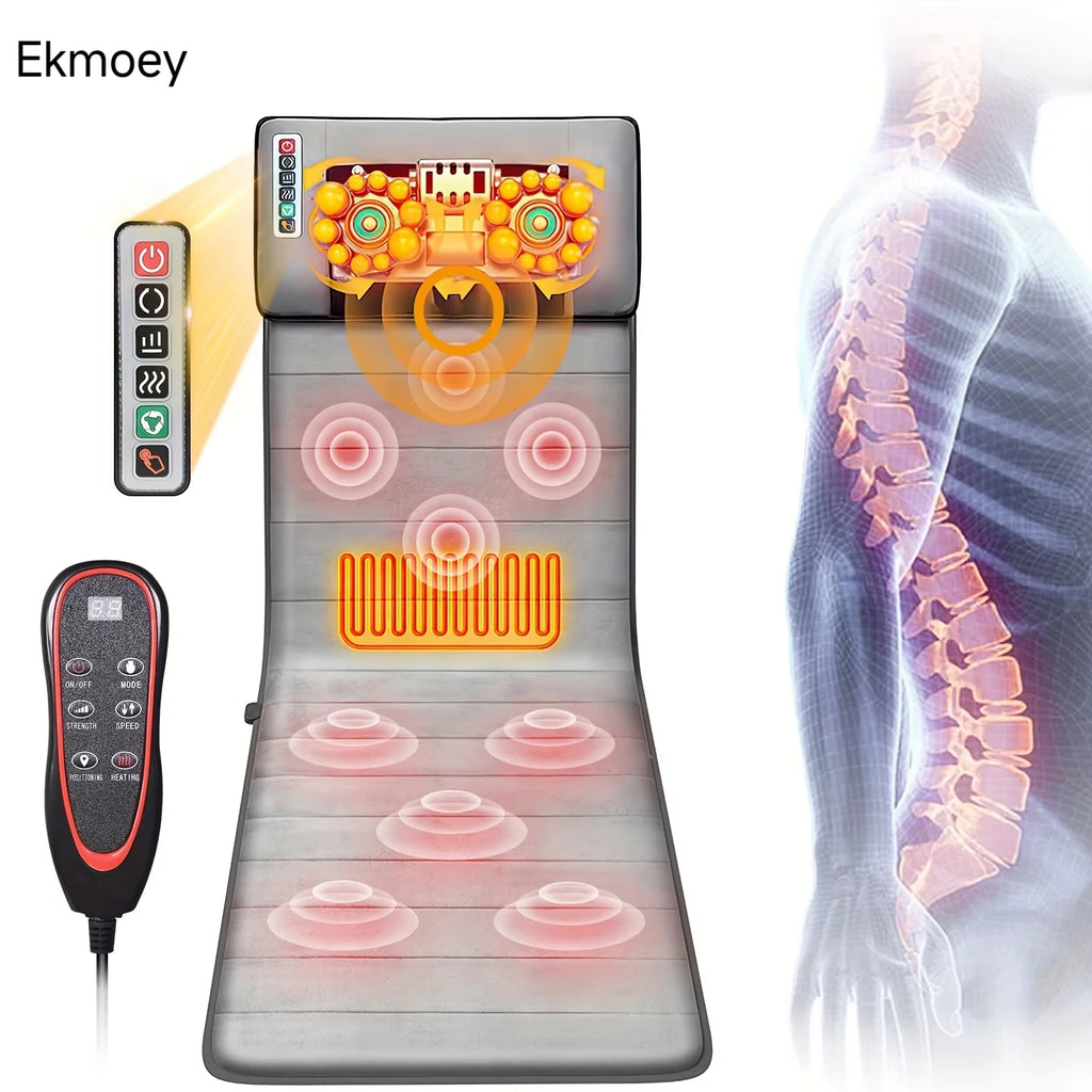 Ekmoey Full Body Massager Mat with Heat & Movable Shiatsu Neck Back Massager Pillow, Lumbar Traction & Relax,9 Vibration Motors & Back Heating Pad,Full Body Massager for Neck Back Waist Hip Leg, Massage Gift For Mom/Dad/Women
