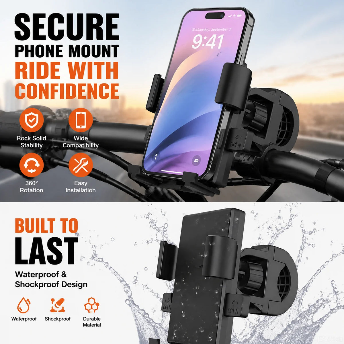 Universal Bicycle Phone Mount Anti-Shock Cycling Handlebar Holder for 4.7-6.8 Inch Smartphone MTB Road Bike Accessories