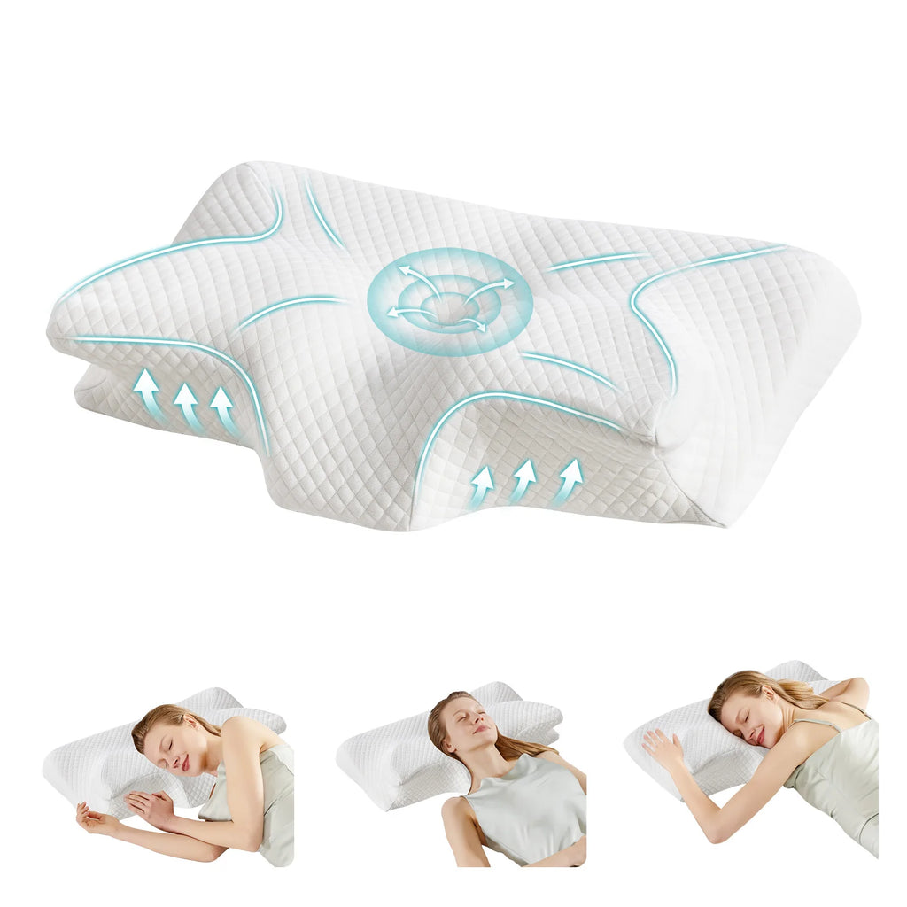 JHK Ergonomic 23.6" Largex13.8" Wide Cervical Neck Pillow Memory Foam Pillow with Cooling Pillowcase Cervical Contour Pillows