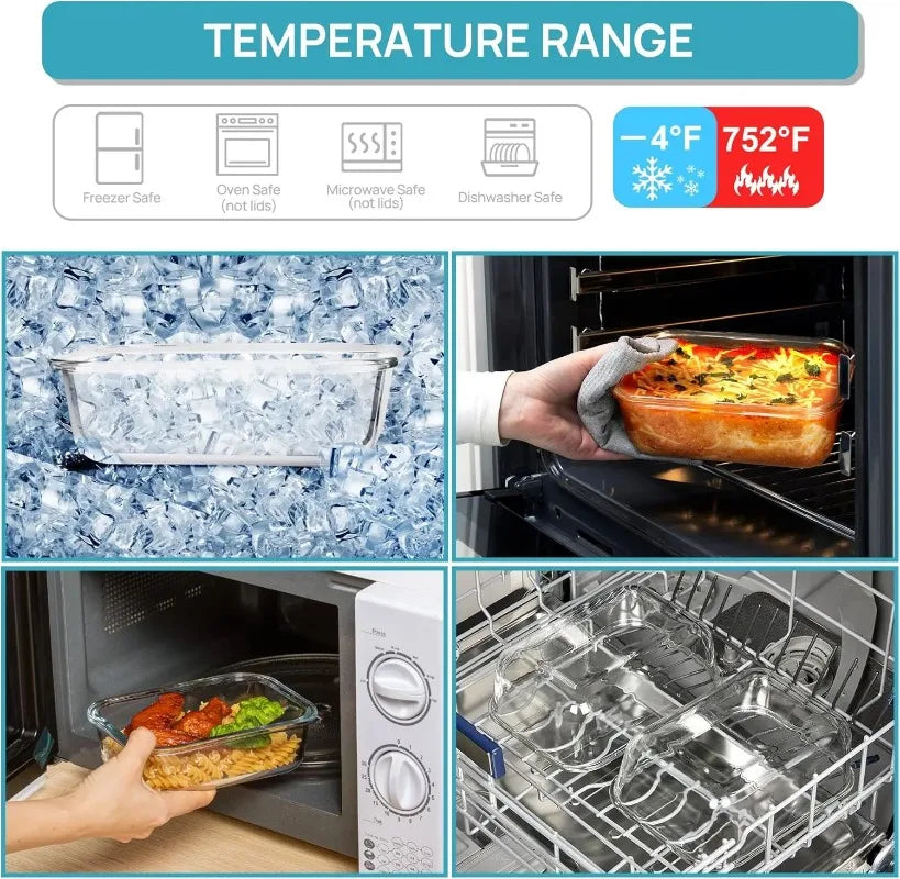 18‑Pack Glass Food Storage Containers with Airtight Lids, Leak‑Proof Clear Glass Meal‑Prep Boxes, Stackable Microwave Freezer Dishwasher‑Safe Lunch Container Set for Kitchen Food Storage