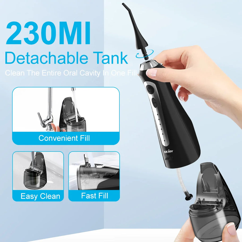 SEJOY Water Flosser Irrigator Dental Teeth Whitening strips Portable 230ML Tank 5 Modes 8 Jet Tips Washing Machine for Home