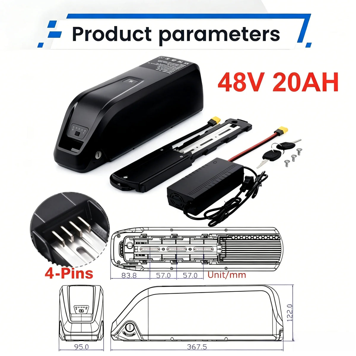 [US Direct ] 48V 20AH E-Bike Battery Genuine Aleaivy 48V 10Ah/15Ah/20Ah 200W -1500W Electric Bicycle Bike Ebike 18650/21700 Lithium Battery Pack 30A BMS for Bafang BBS02 BBS03 BBSHD Motor With 54.6V 2A Charger, XT60 Connector