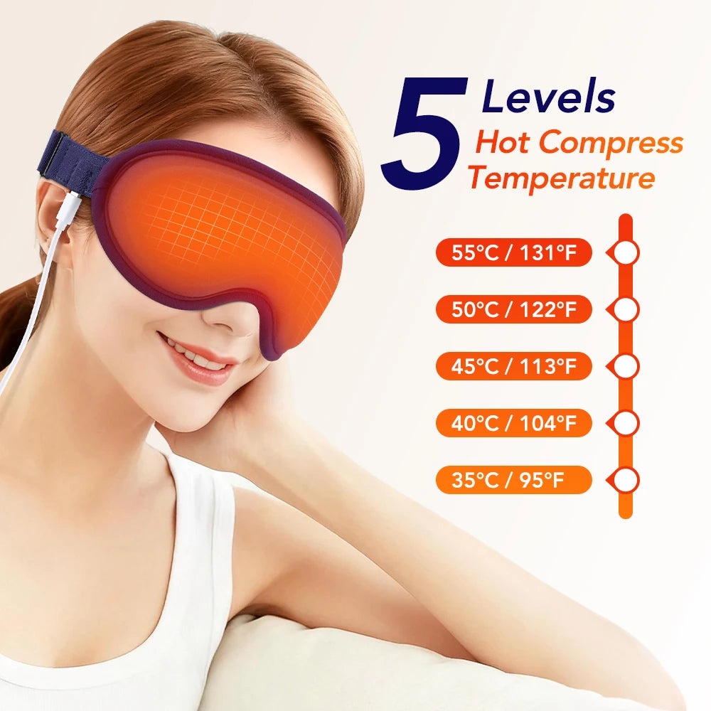 3D Rechargeable Heated Eye Mask Adjustable Heat Massage for Dry Eyes Relieves Eye Strain Sleep Aid Eyeshade for Office And Home