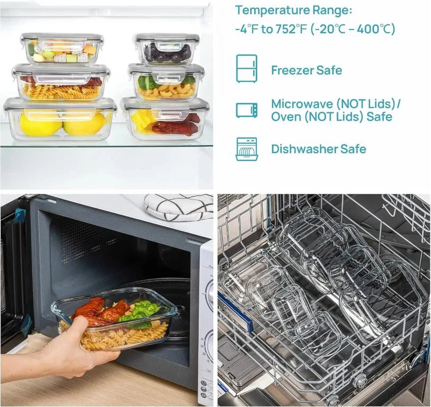 18 Pack Glass Food Storage Containers Set with Airtight Lids Leakproof Glass Meal Prep Containers Stackable Food Preservation Box BPA-Free Portable Food Storage Container