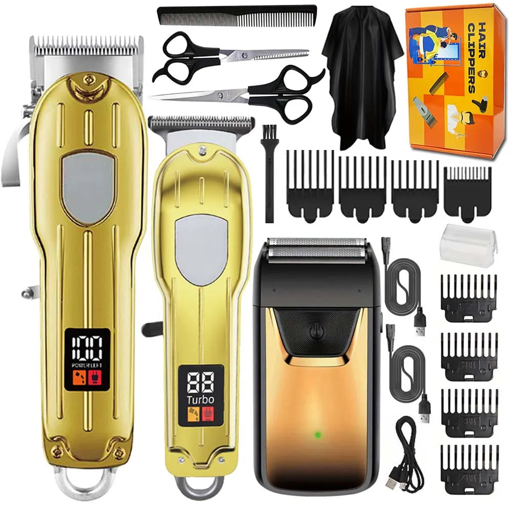 Professional 3-in-1 Hair Clipper Set for Men – Cordless Electric Shaver, T-Blade Trimmer & Hair Clipper with LCD Display, USB Charging, Beard & Hair Grooming Kit for Barber & Home Use , Gifts