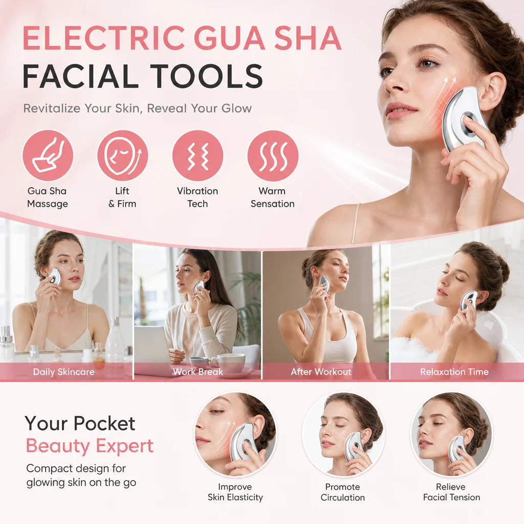Electric Gua Sha Face Massager with Heated Vibration Double Chin Skin Lifting & Firming Tool Facial Scraping Device