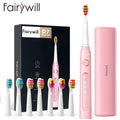 Fairywill Electric Sonic Toothbrush FW-507 USB Charge Rechargeable Adult Waterproof Electronic Tooth Brushes Replacement Heads 8